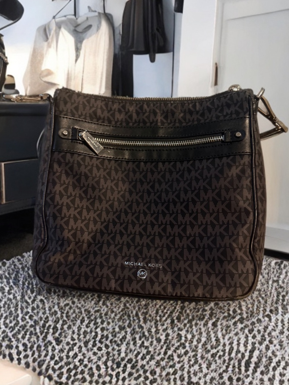 Michael Kors Dark Brown MK Logo Messenger Bag